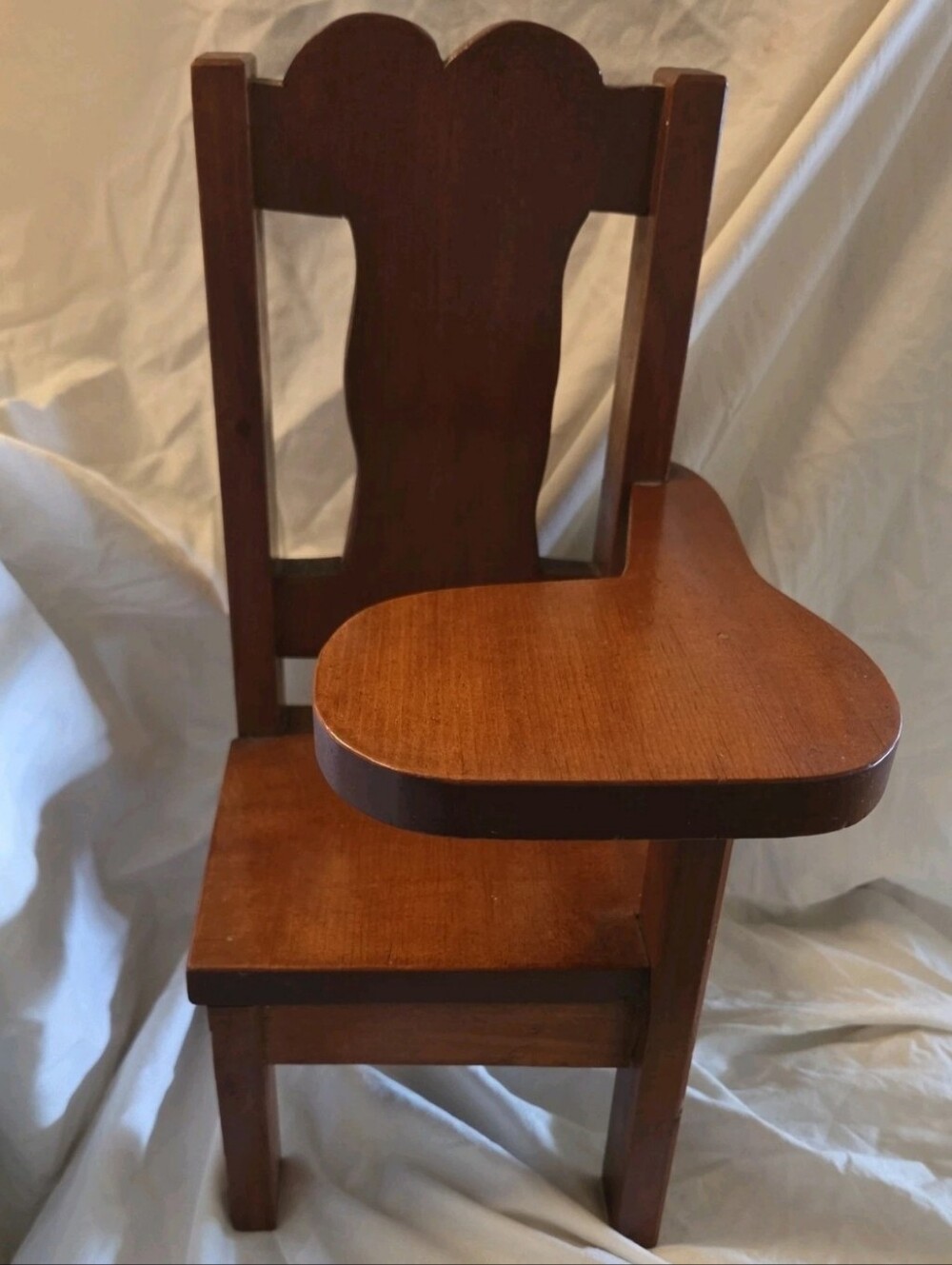 Vintage Dark Solid Wood School-Style Writing Chair Desk Doll Plush Display 16 in